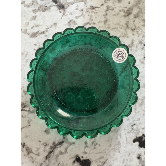 Horatio Alger Society Green cup plate Pairpoint Glass  The Young Circus Rider - Picture 3 of 8